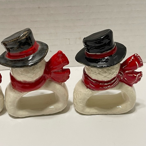 Hand Painted Porcelain Snowman Napkin Rings Set of 6 Christmas Holiday - Picture 11 of 15
